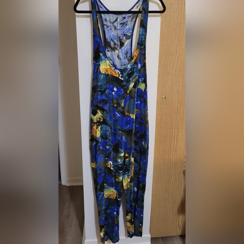 Blue Abstract Print lightweight overalls
